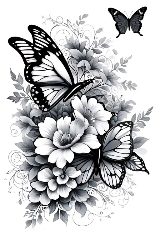 butterflies flowers filigree wave design tattoo design idea