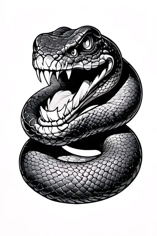 snake with fangs tattoo design idea