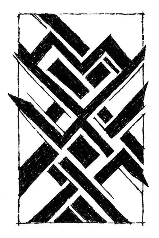 a smaller rectangular tribal-like tattoo design with diagonal v shapes symbolizing unification on underarm forearm side  tattoo design idea