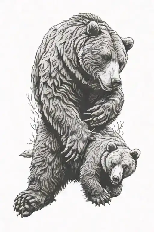 Grizzly bear teaching cub to hunt inspired tattoo tattoo design idea