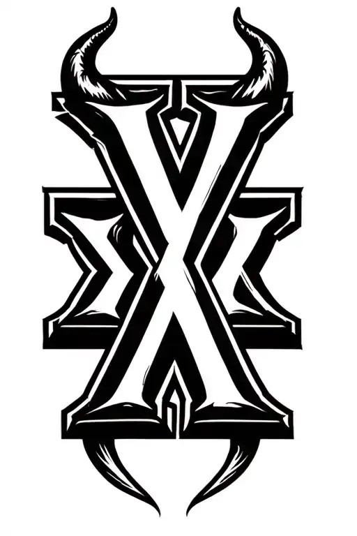 "XXX" "XXX" triple x, center X is bigger, center X has its ends extending horizonally in opposite directions, devil tail on one tattoo design idea