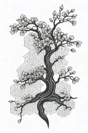 A cherry blossom tree with intricate geometric patterns incorporated into the petals tattoo design idea