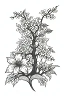 A cherry blossom tree with intricate geometric patterns incorporated into the petals tattoo design idea
