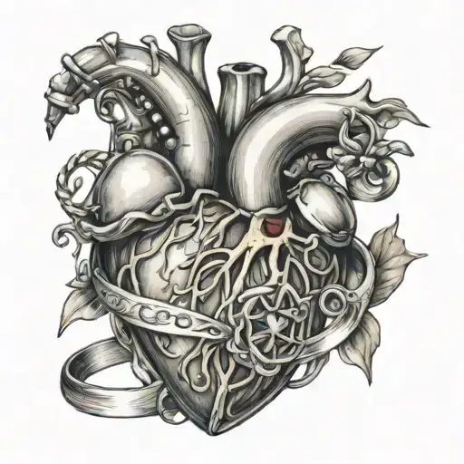 beating heart with girls wedding rings intertwined tattoo design idea