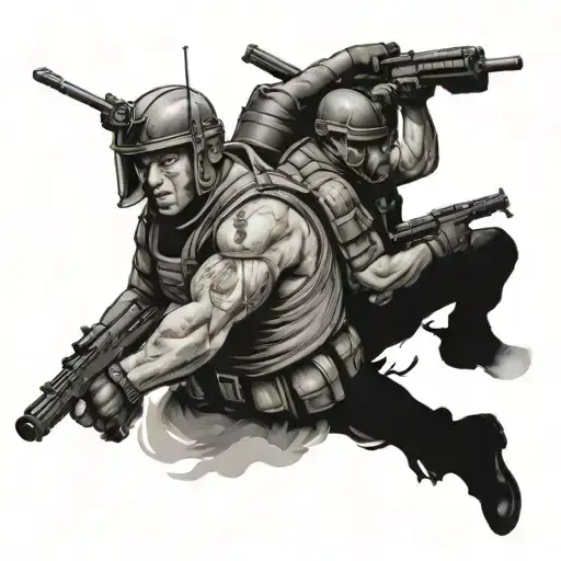 Commando fighting tattoo design idea