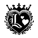 "Lakwesi" heart surrounding last letter I, little heart above first heart, king Crown over letter L  tattoo design idea
