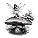 tinker bell on a mushrooms tattoo design idea