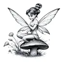 tinker bell on a mushrooms tattoo design idea