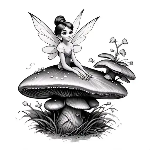 tinker bell on a mushrooms tattoo design idea