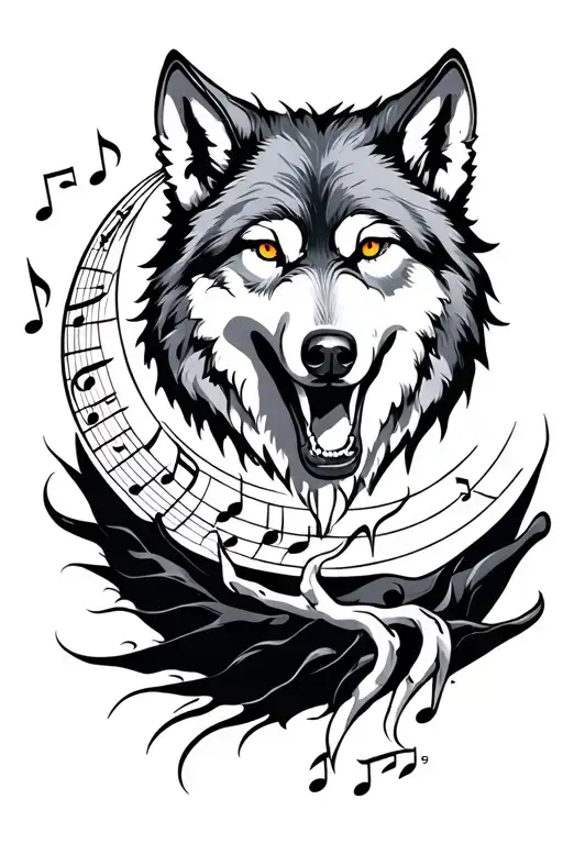 Wolf Luna claws with musical notes tattoo design idea