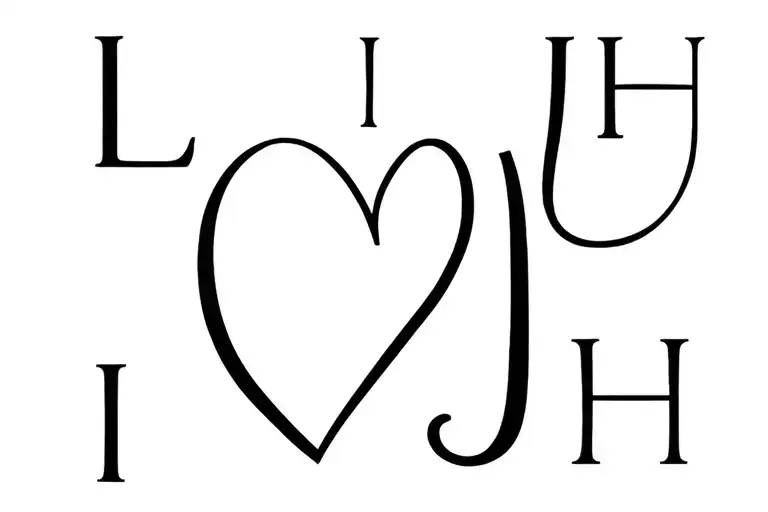 LH initial IH initial JH initial with heart connected tattoo design idea