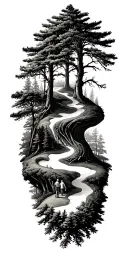 pine forest wrap around tree golf course family tattoo design idea