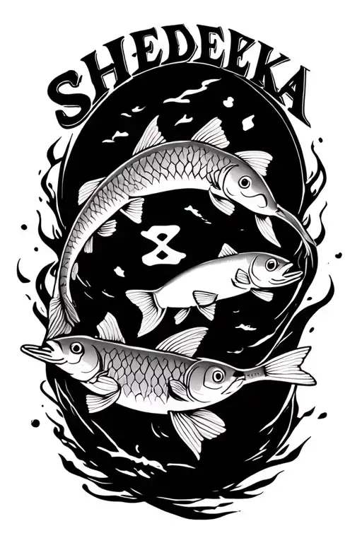  I want a tattoo that says my mom’s name Shiedeka and I want the pieces symbol across the name and I want 2 fish 1 swimm tattoo design idea