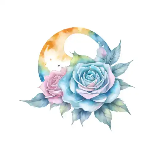 mandala  roses and stars with moon tattoo design idea