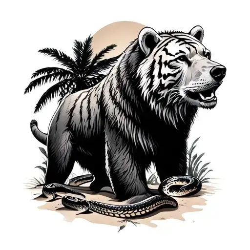 lions tigers bears wolfs sun sand palms jungle polar bear snakes danger tattoo design idea