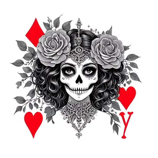 queen of hearts catrina tattoo design idea