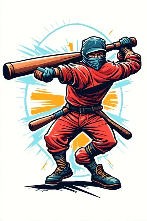 ninja swinging a baseball bat tattoo design idea