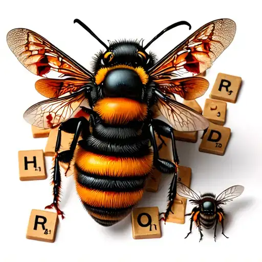 bloody, scattered scrabble tiles surrounded by death head moths and bumble bees tattoo design idea