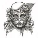 PTSD, Depression, anxiety Face with mask tattoo design idea