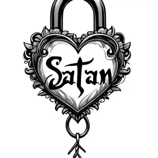 Satyam name in heart shaped lock tattoo design idea