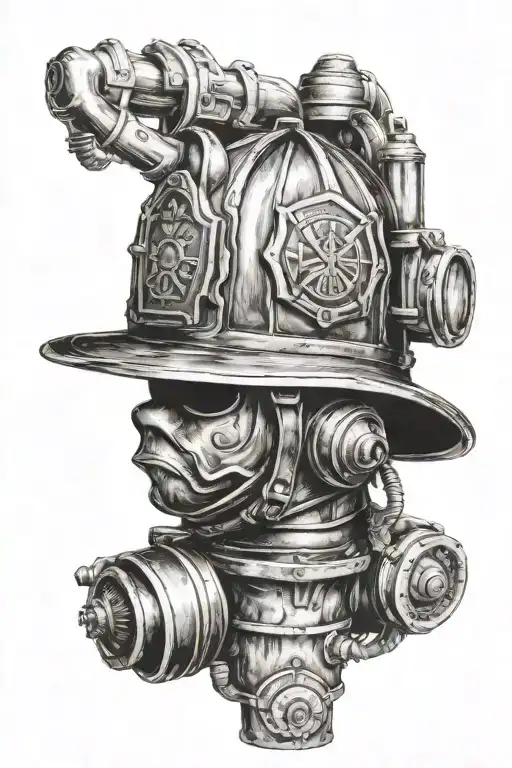 firefighter helmet woth fire hydrant tattoo design idea