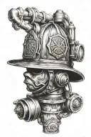 firefighter helmet woth fire hydrant tattoo design idea