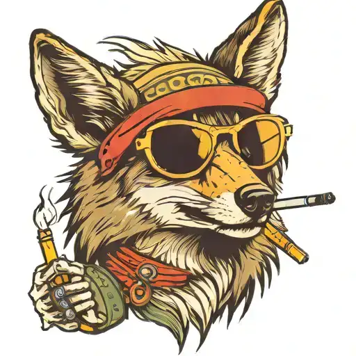 coyote wear sunglasses and smoking a cigarette. tattoo design idea