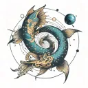 For your tattoo concept, combining a galaxy, Fibonacci spiral, and the Pisces constellation, here's an idea:1. Galaxy  tattoo design idea