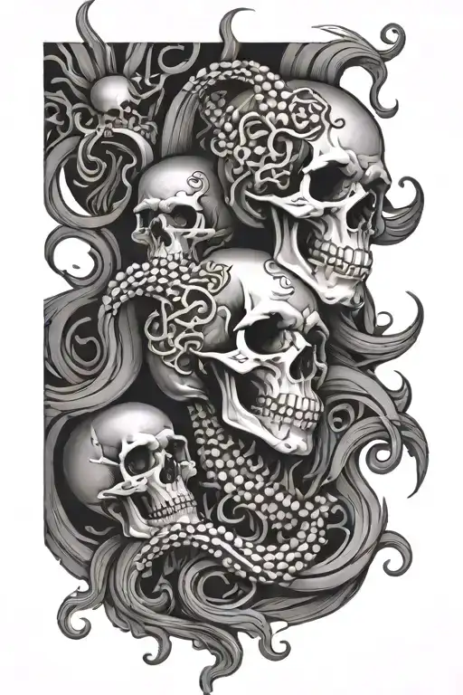 skulls and tentacles wrapping tattoo design idea