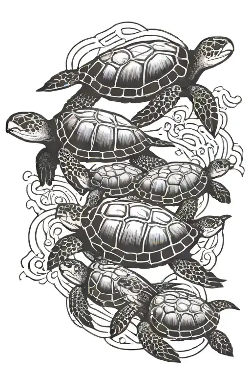 family of 5 sea turtles tattoo design idea