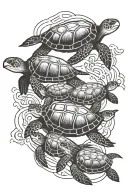 family of 5 sea turtles tattoo design idea