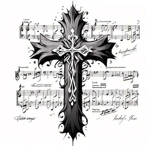 cross tattoo with music notes being apart but not taking up the whole idea of the tattoo. I want it mainly dedicated to  tattoo design idea