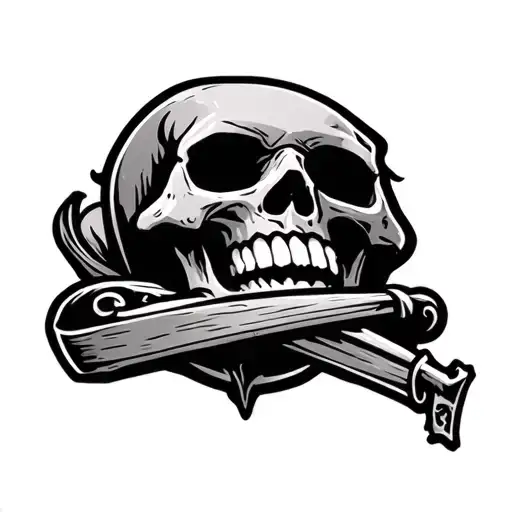 skull laughing coffin logo tattoo design idea
