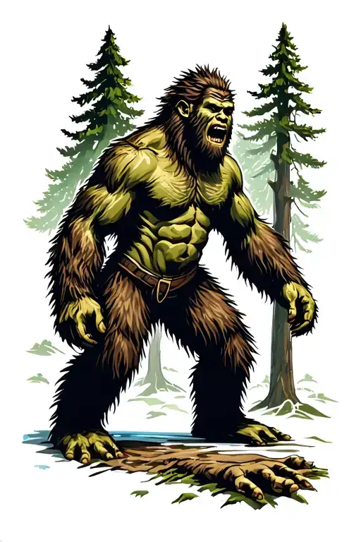 big foot in woods tattoo design idea