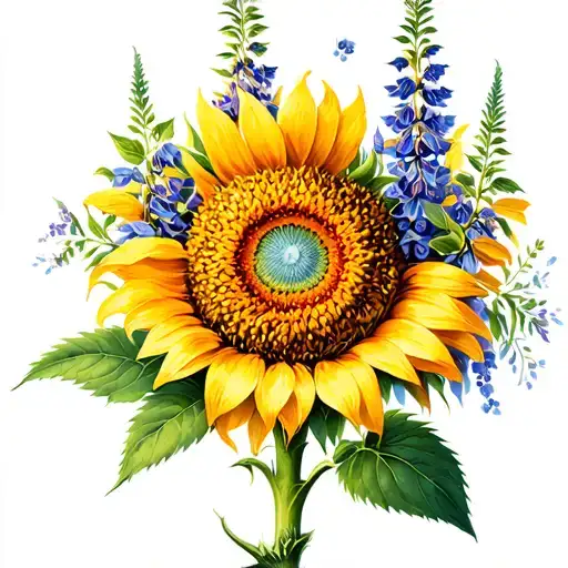 sunflower with anise hyssop flower blooming tattoo design idea