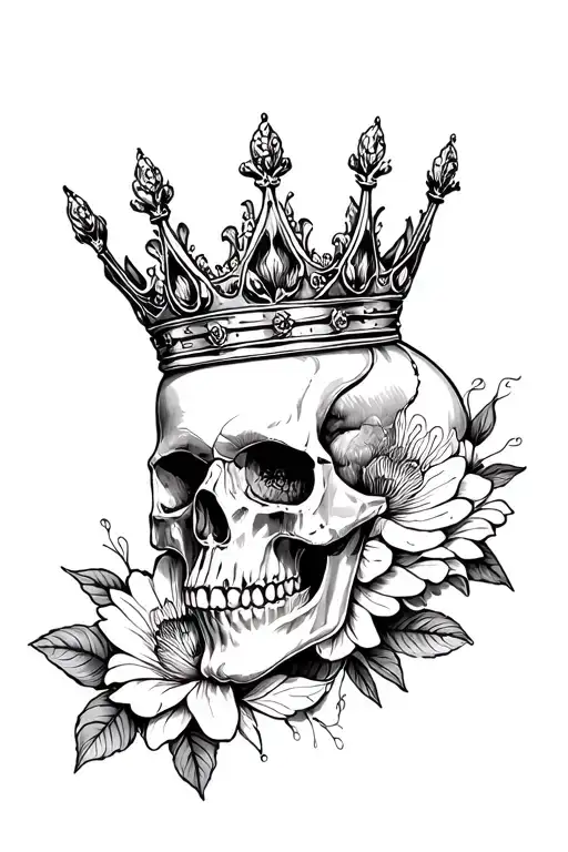 Flor de maga and skull wearing a crown tattoo design idea