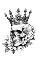 Flor de maga and skull wearing a crown tattoo design idea