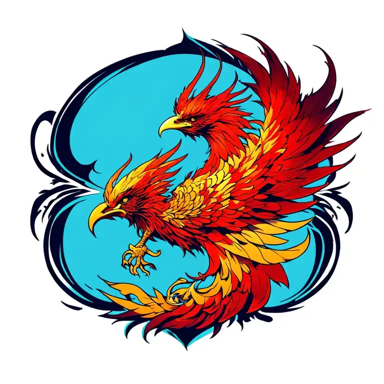 A majestic phoenix tattoo design for the right side of the neck, inspired by Final Fantasy XVI.The phoenix’s head faces tattoo design idea