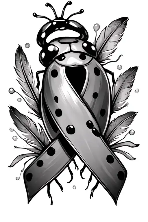breast cancer ribbon and feather, ladybug sitting, Katiebug tattoo design idea