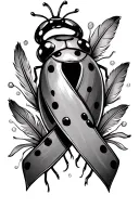breast cancer ribbon and feather, ladybug sitting, Katiebug tattoo design idea