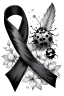 breast cancer ribbon and feather, ladybug sitting, Katiebug tattoo design idea