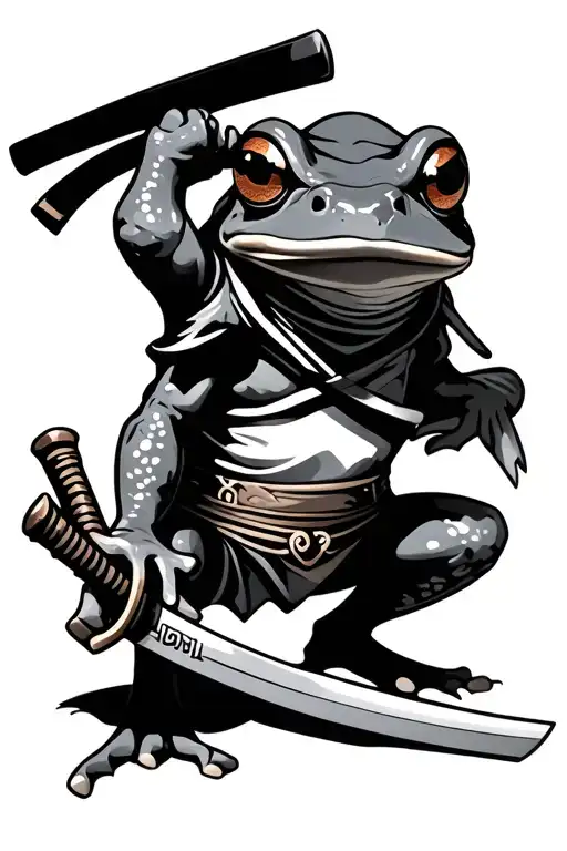 ninja frog holding katana sword tattoo design idea