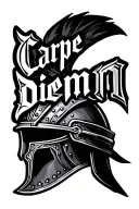 "Carpe diem" gladiator helmet tattoo design idea