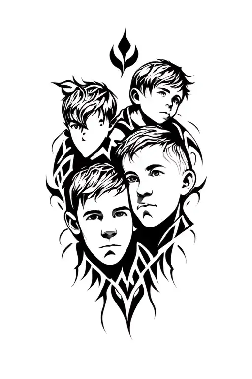 father & two sons tattoo design idea