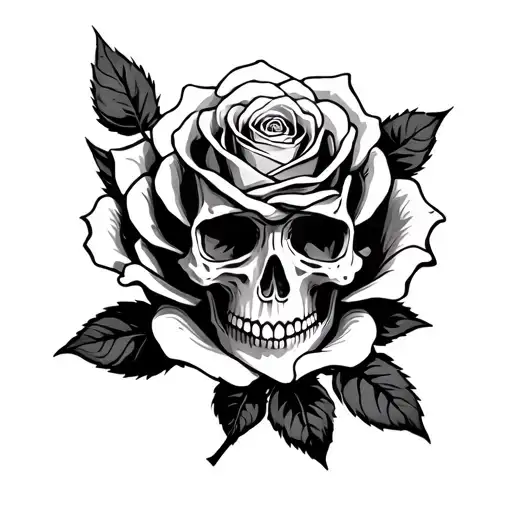 skull inside a rose , gothic tattoo tattoo design idea