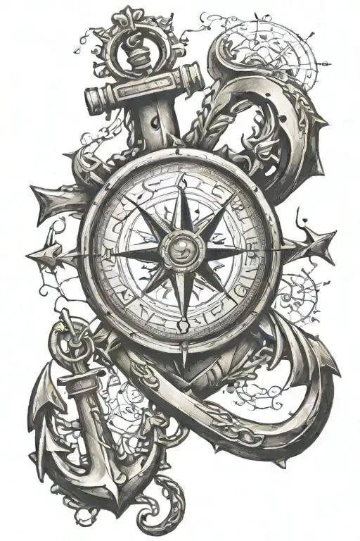 compass rose and anchor   tattoo design idea