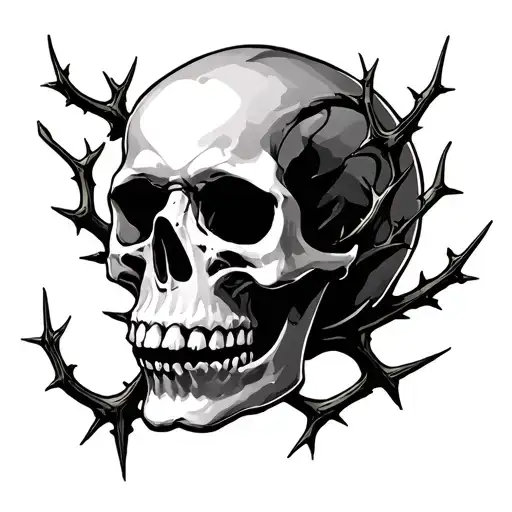 skull and thorn branches tattoo design idea