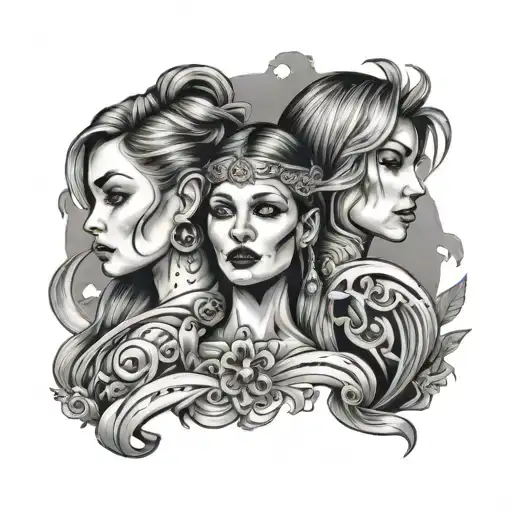 two sister one bro integrated tattoo design idea
