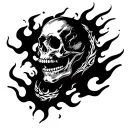 skull with flames around knee tattoo design idea