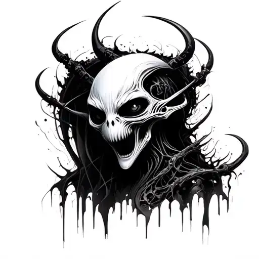 HR GIGER ART STYLE, airbrush spray style Canvas with strong darker background abstract Aliens creepy dark style tattoo design idea